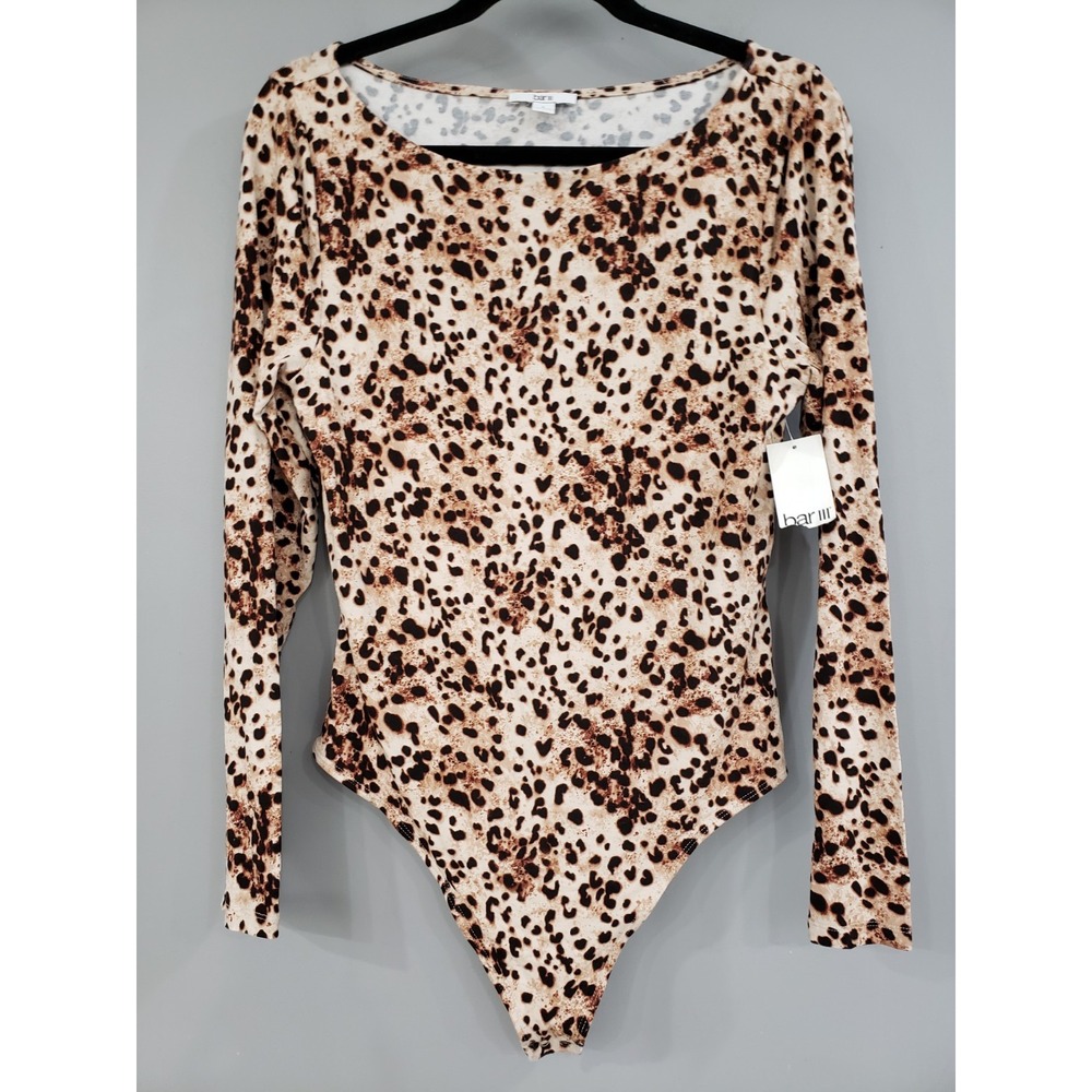 NEW Bar III Women's LARGE Cheetah Animal Print Long Sleeve BODYSUIT‎ Carly